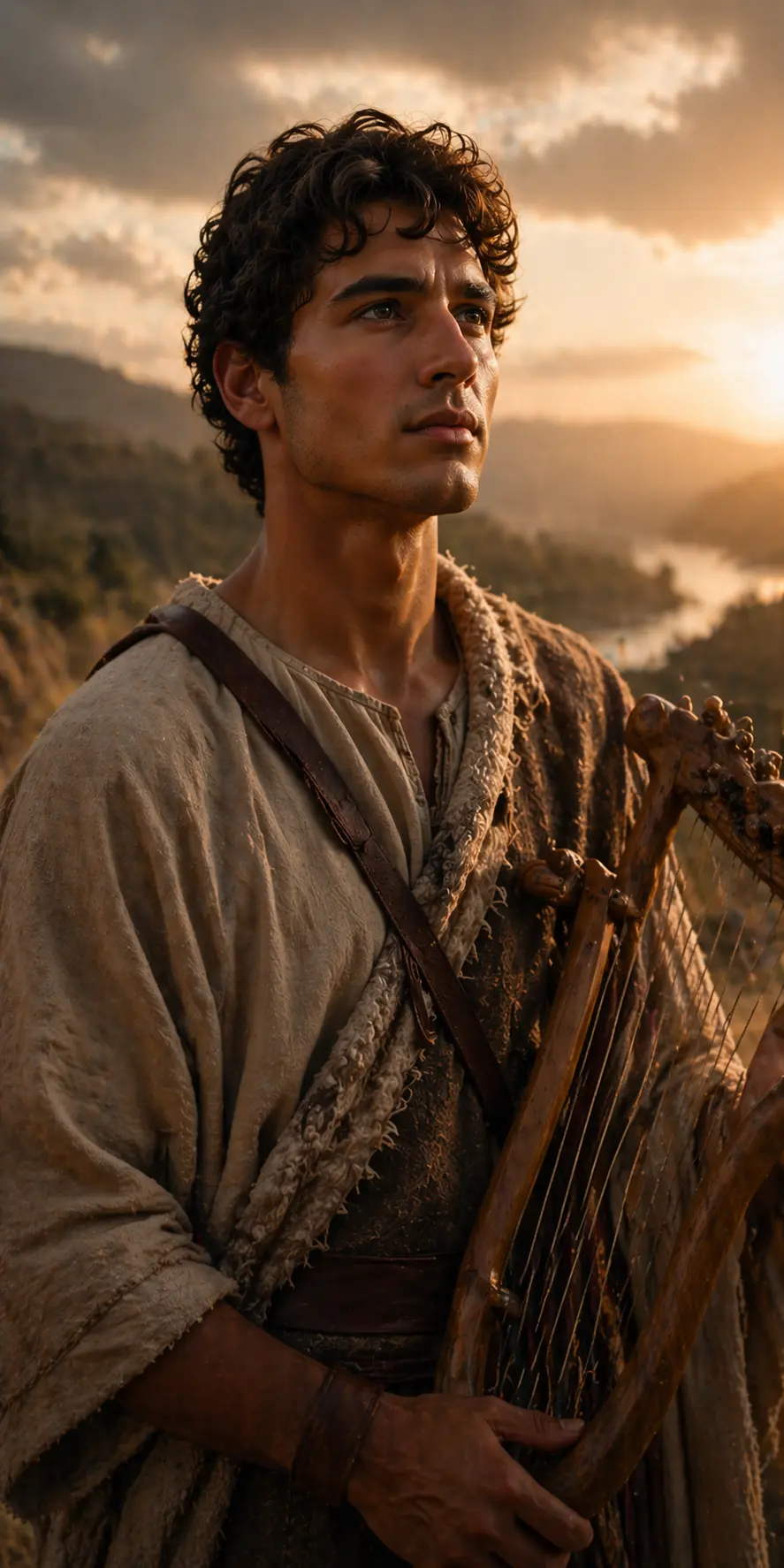 Cinematic biblical style portrait representing David in sorrow