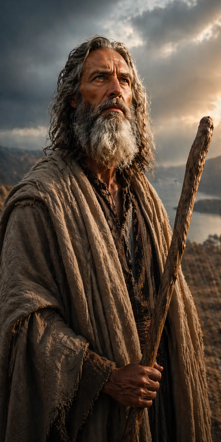 Cinematic biblical style portrait representing Elijah in the wilderness