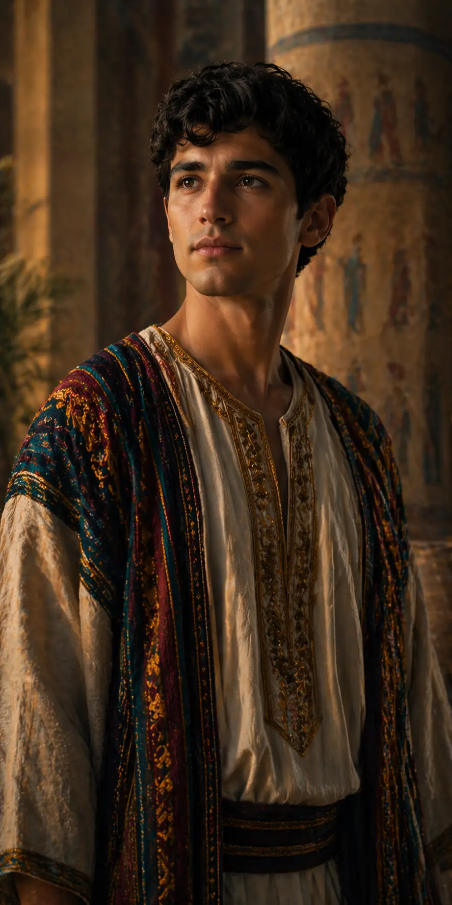 Cinematic biblical style portrait representing Joseph in Egypt